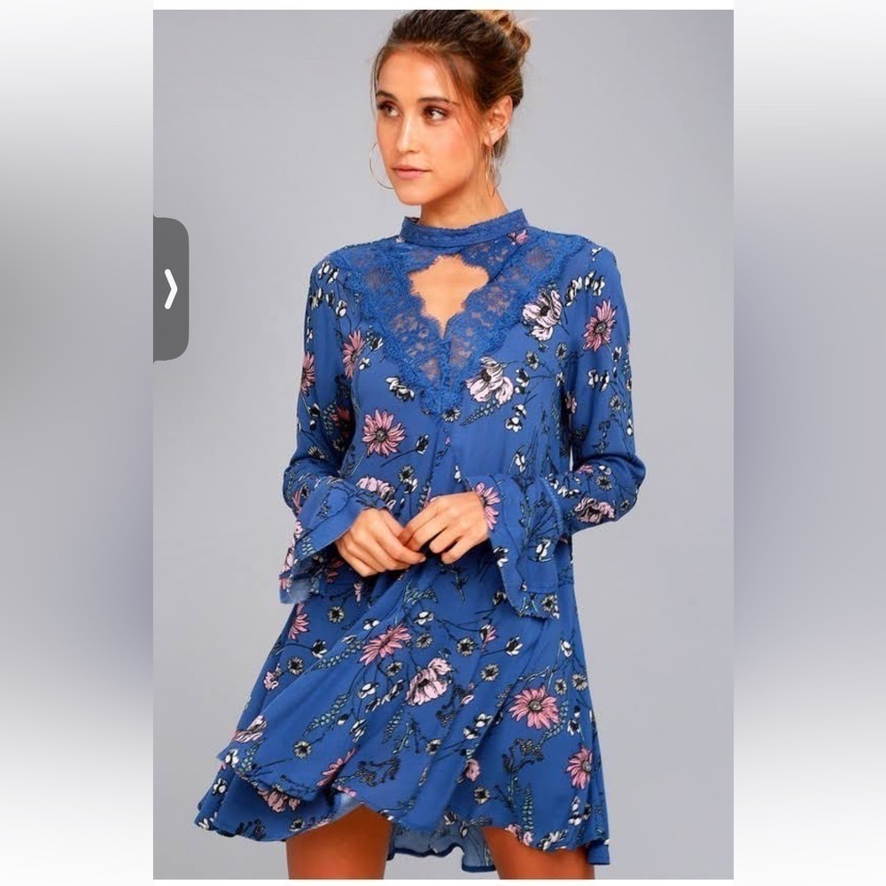 Altar'd State Blue Floral Long Sleeve Dress